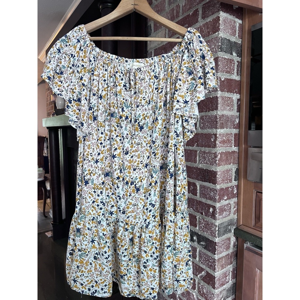 Cynthia Rowley Boho Peasant Floral Tassel Tie Flutter Sleeve Tiered Mini Dress M